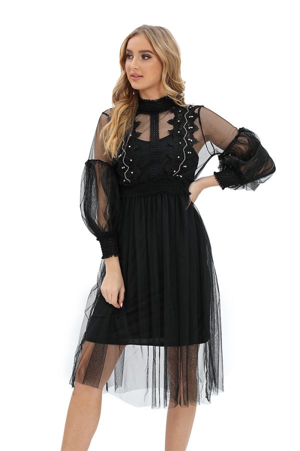 Black diamante net dress