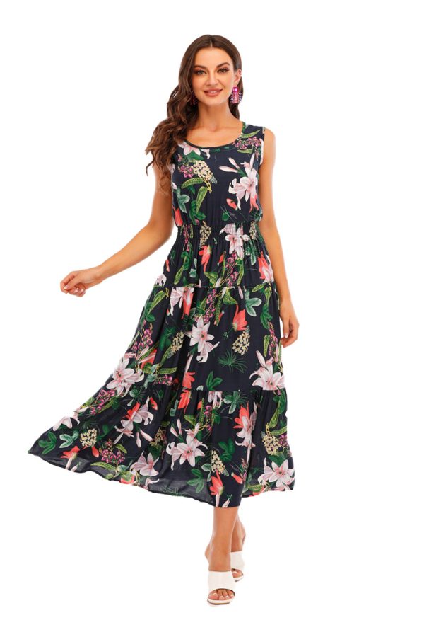 Black floral printed long dress